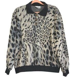 Alfred Dunner 90’s Animal Cheetah Print Sweater Women’s L Peter Pan Collar USA